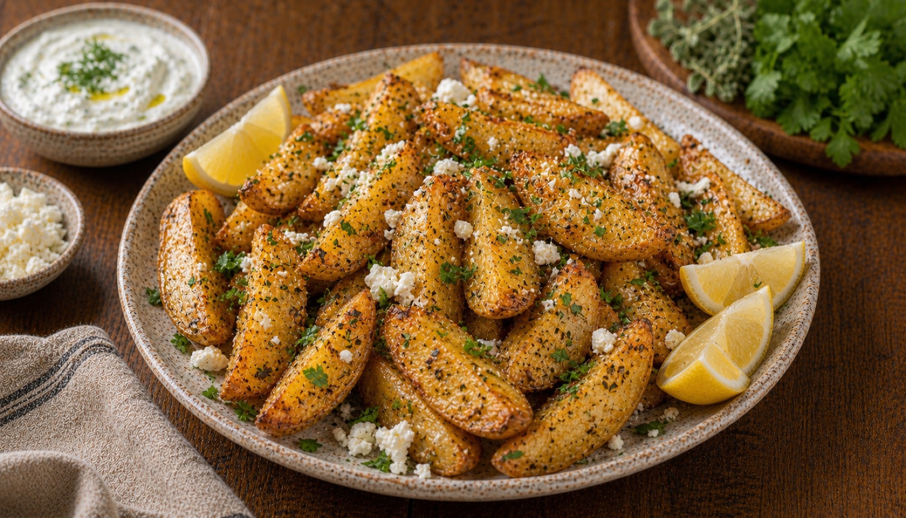 Air Fryer Greek Potatoes