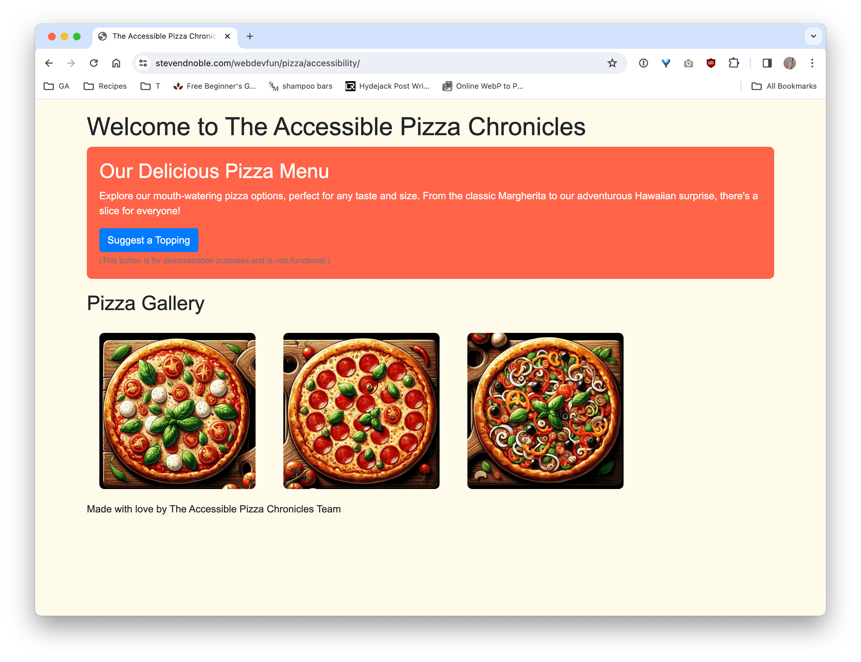 Accessible Pizza Website