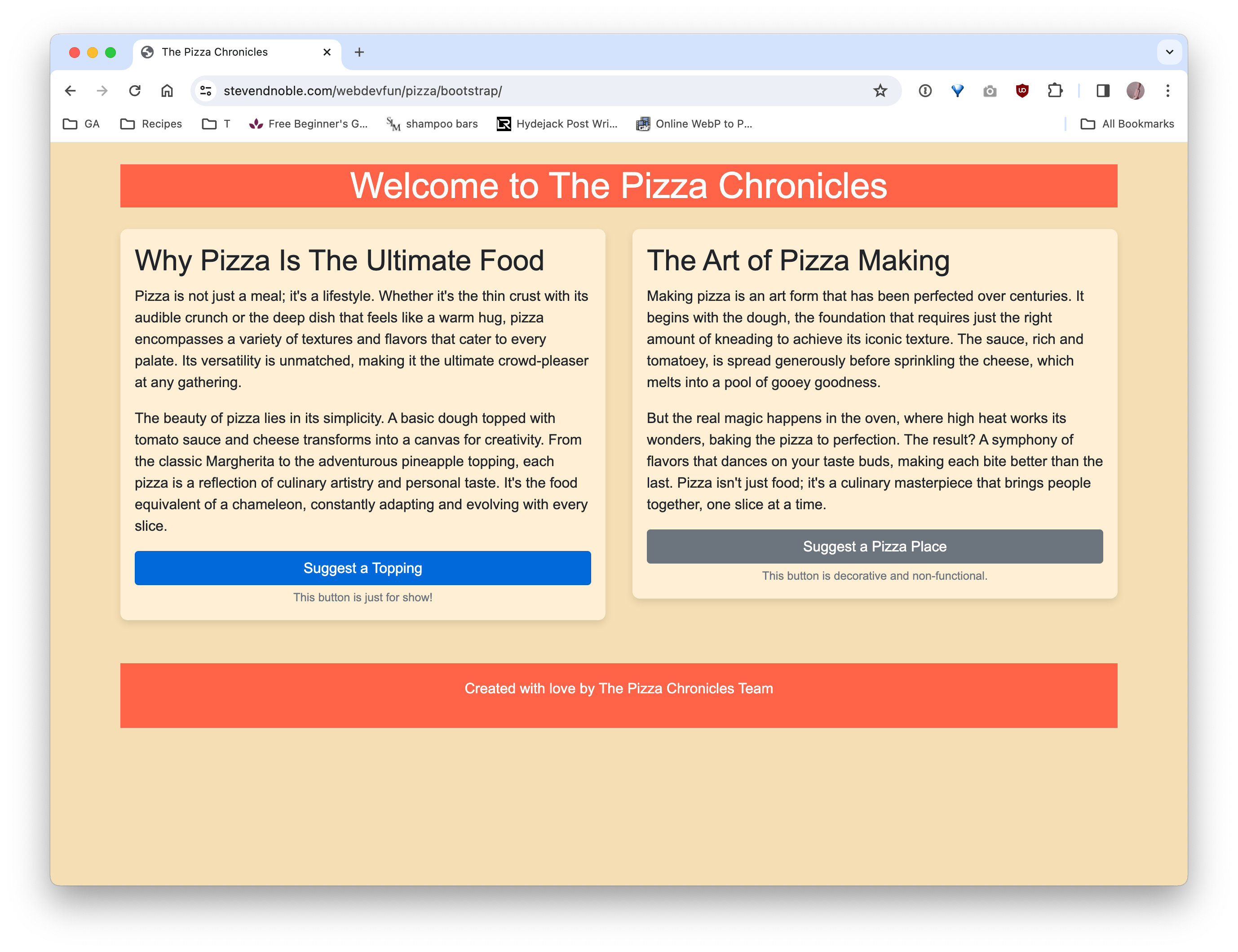 Bootstrap Pizza Website