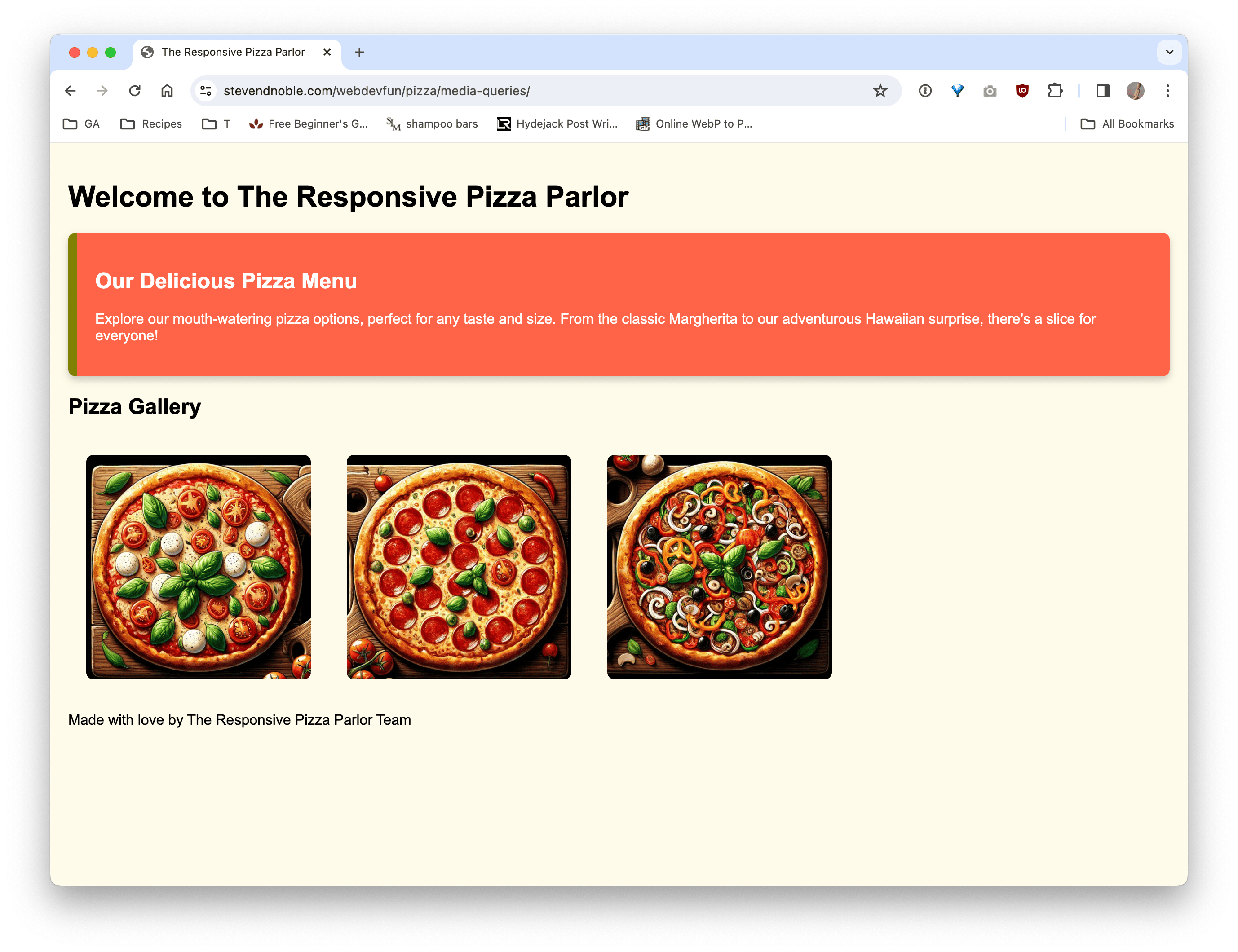 Media Query Pizza Website