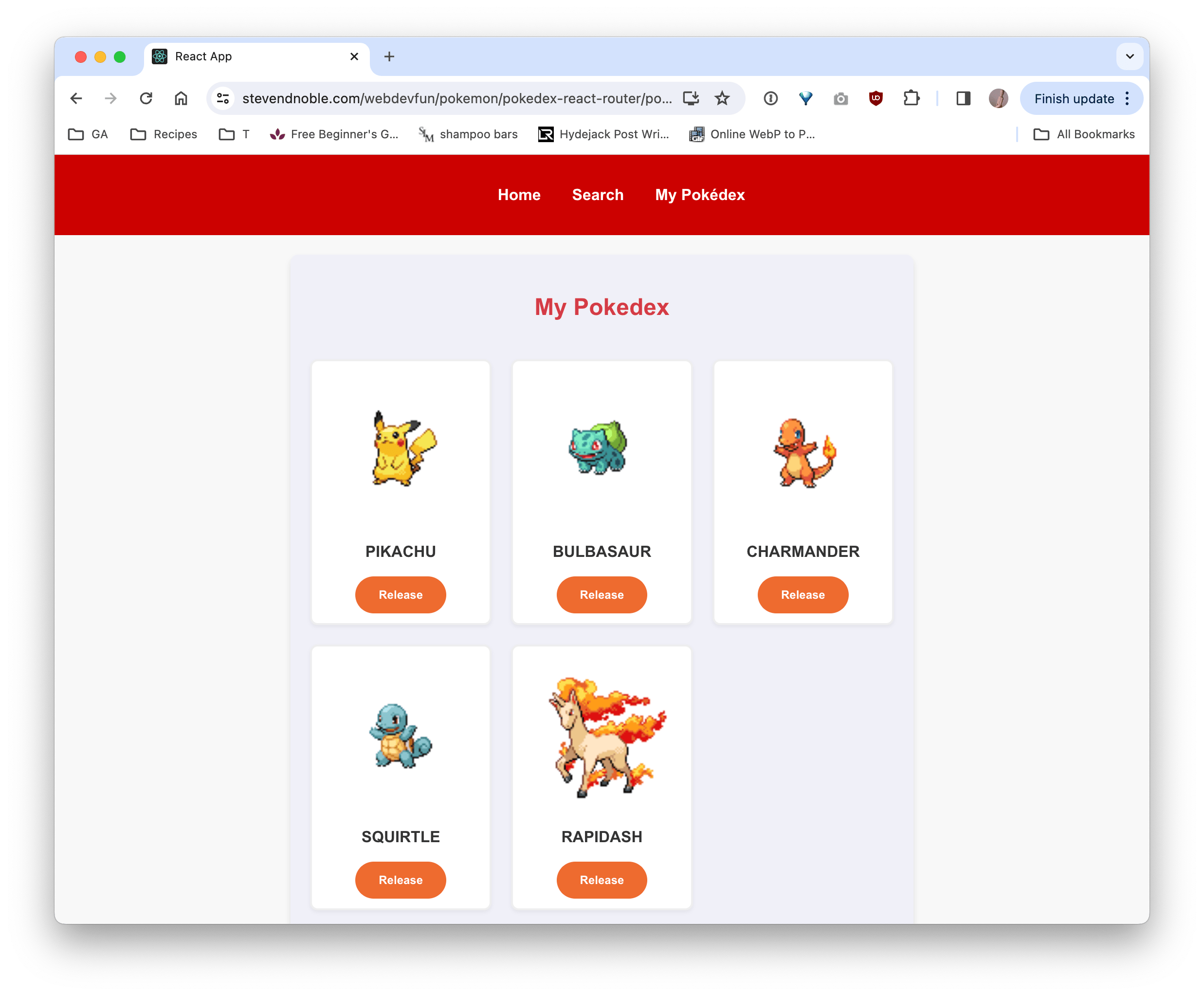 Pokedex React Router Pokedex Page