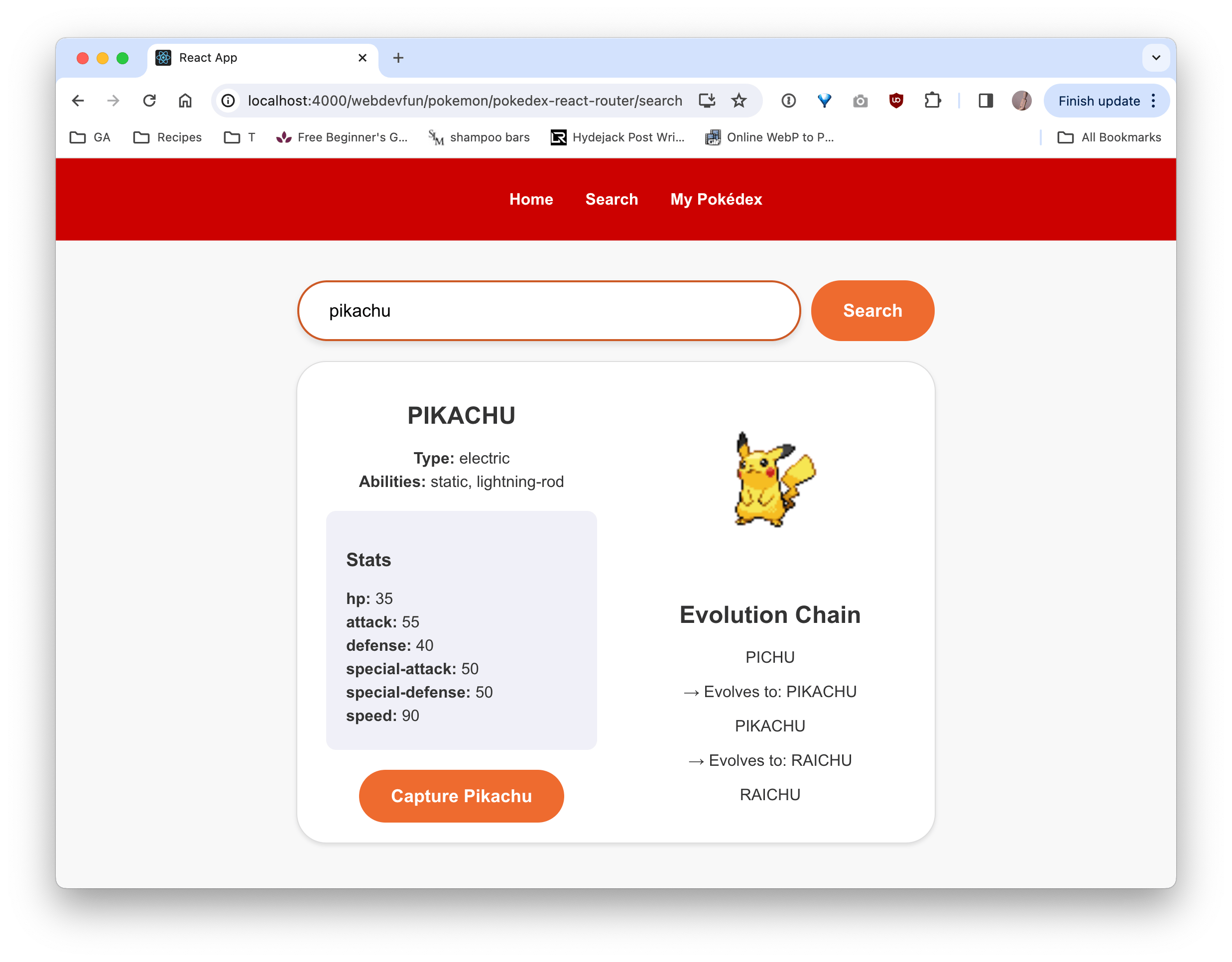 Pokedex React Router Search Page