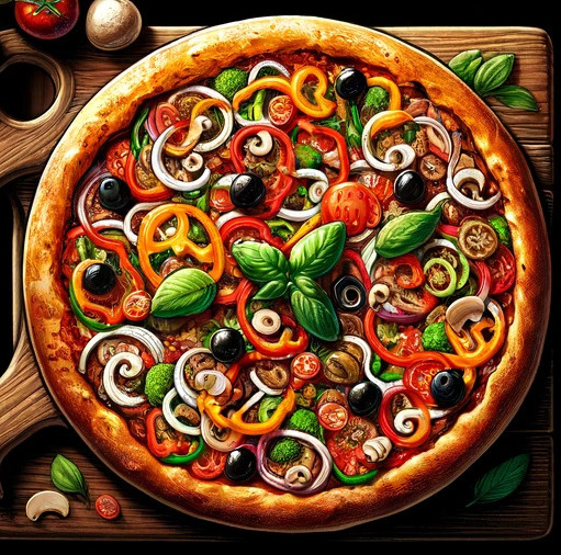 A fresh Vegetarian pizza loaded with vegetables